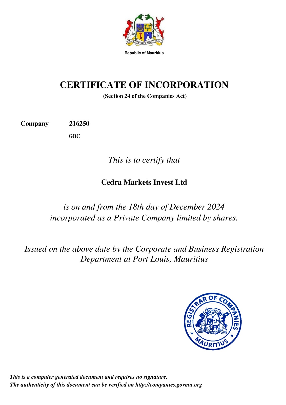 Certificate Of Incorporation